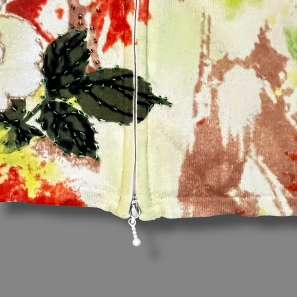 Alberto Makali Knit Top Asian Floral Sequins Zip Up Slim Fit XL  Artsy Boho 90s - Picture 5 of 9